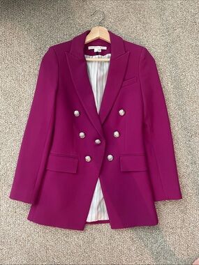 Veronica Beard Double-Breasted Fuchsia Blazer with Decorative Silver Buttons